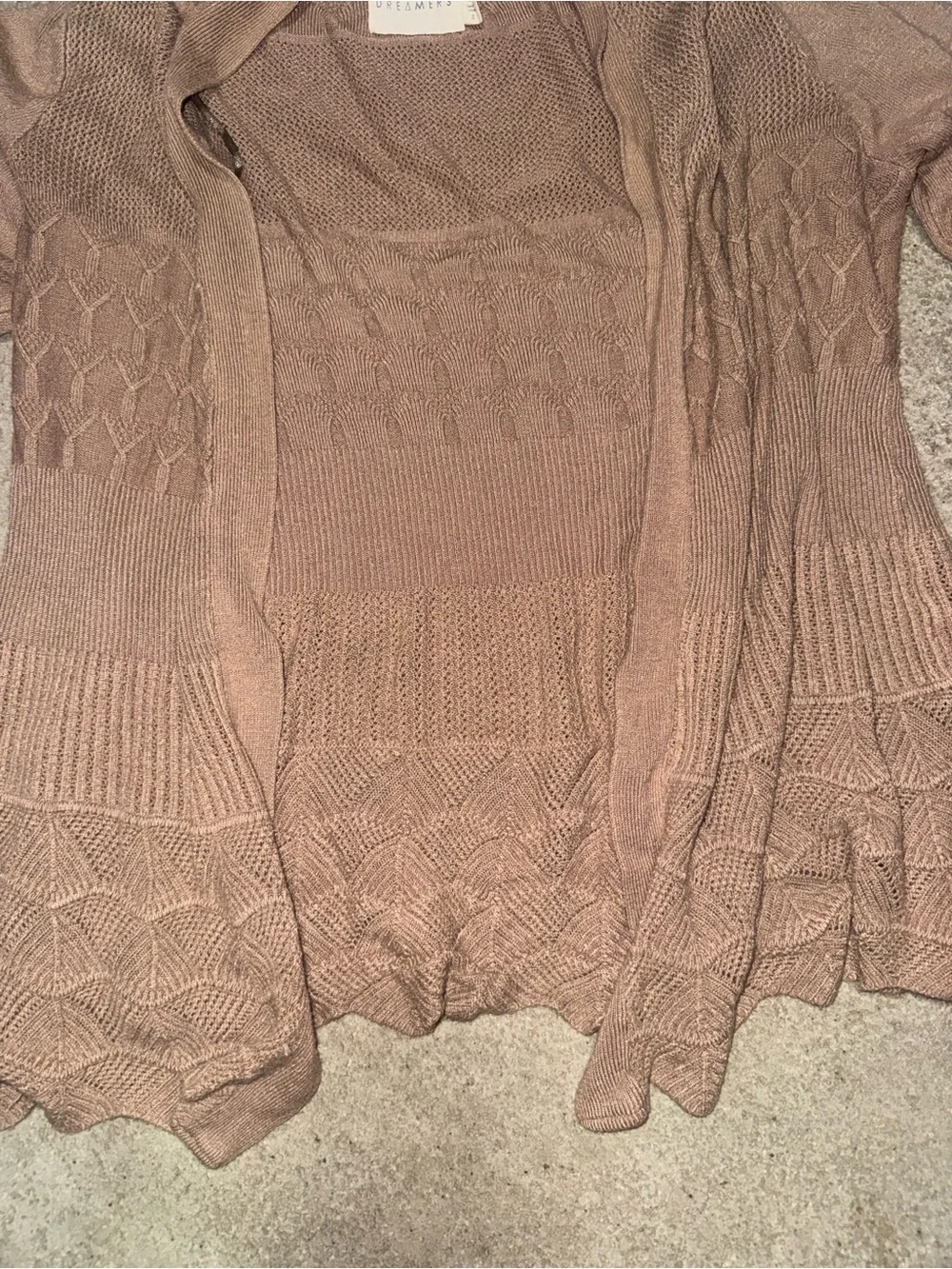 Dreamers Mauve-Taupe Open Front Textured Knit Cardigan